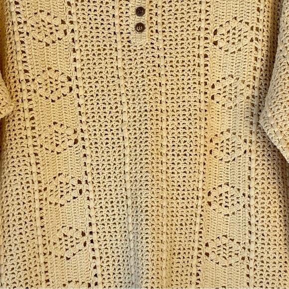 L.L. Bean Vintage golden beige linen & cotton crocheted sweater, size XL - Picture 3 of 8